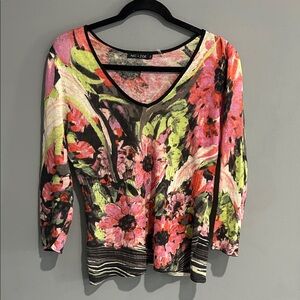 NIC+ZOE Women's Long Sleeve Floral Top - Pink, Green, Black